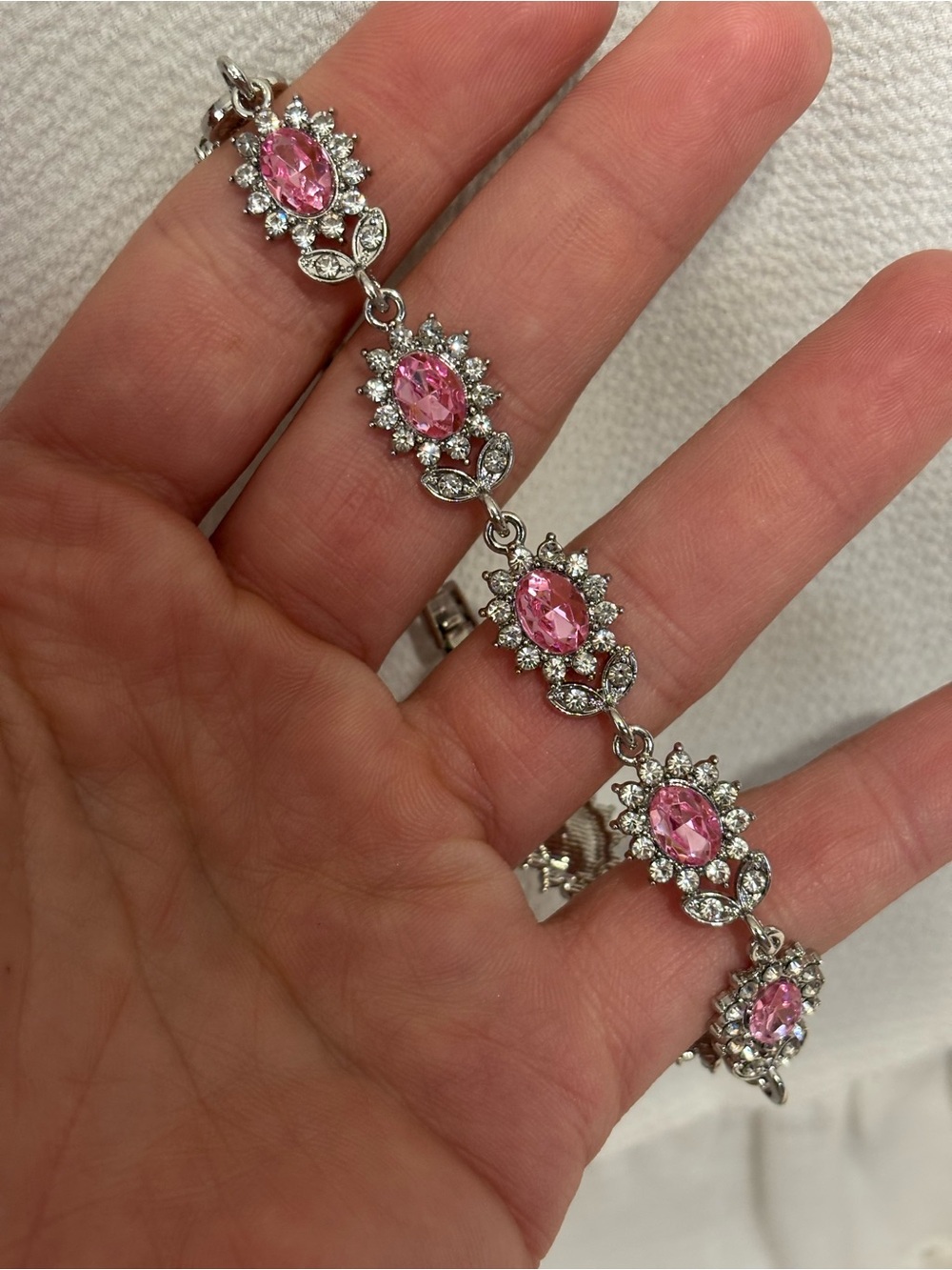 Pink Floral Rhinestone Bracelet - Picture 4 of 5